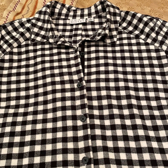 Joan Rivers shirt, flannel cotton, black/white checked, washable, M/L - Picture 4 of 8